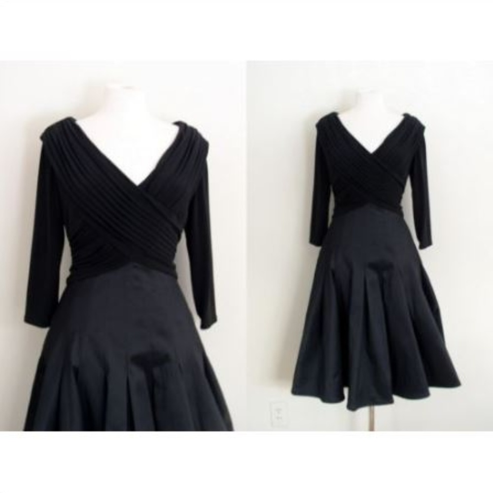 Tadashi Shoji Black Fit & Flare Taffeta Dress